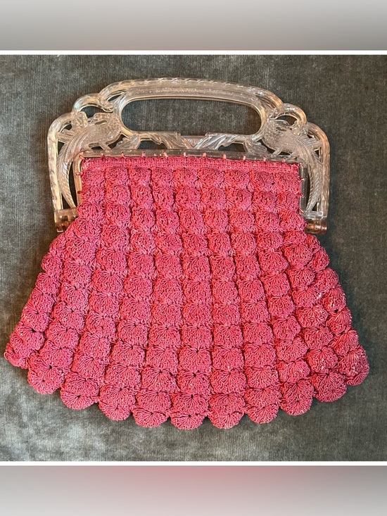 Handbags - Vintage Crochet and Bird Handle Purse Handbag